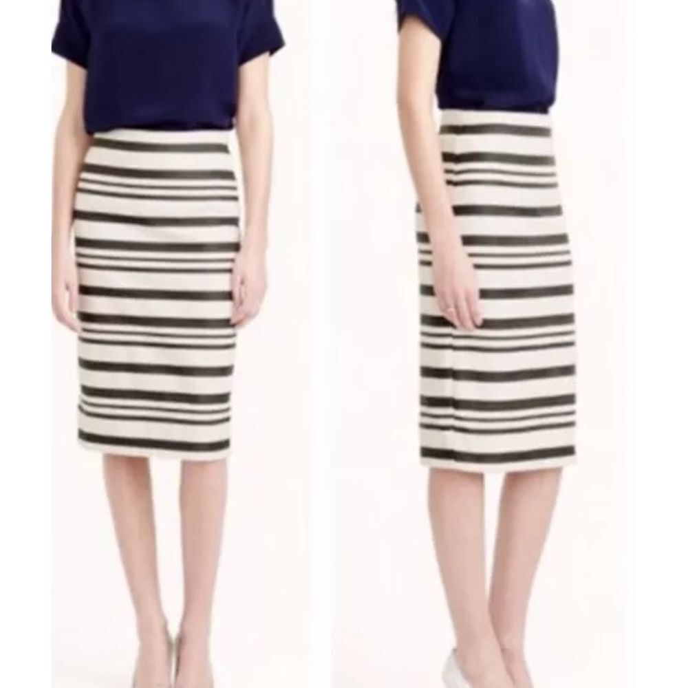 J. Crew Women's Size 9 Double Striped Pencil Skirt Black Cream Career Business